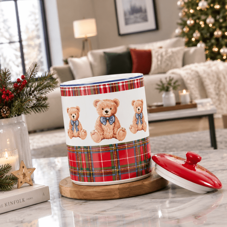 Blue Ribbon Teddy Bear Ceramic Cookie Jar Airtight 86 Oz 9 Inch ...