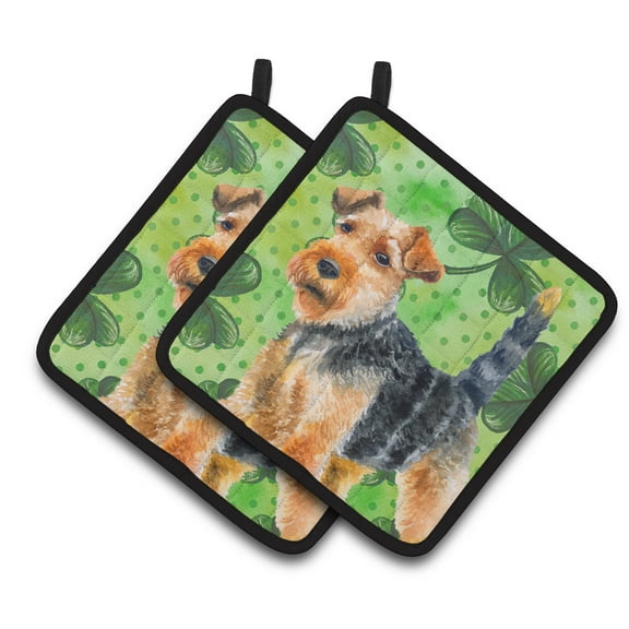 Welsh Terrier St Patrick's Pair of Pot Holders
