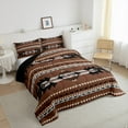 thumbnail image 3 of jejeloiu Boho Bohemain Full Size Comforter Sets,Vintage Aztec Geometric Bedding Comforter Set,Brown Geometric Triangle Bedding Sets,Breathable Room Decorative Reversible,3pcs, 3 of 8