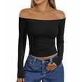 thumbnail image 4 of Womens Long Sleeve Off the Shoulder Tops Going Out Cute Basic Y2K Fall Fashion 2026 Outfits Clothes Black XL, 4 of 9