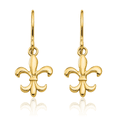 thumbnail image 5 of 14K Solid Yellow Gold French Fleur De Lis Lily Flower Drop Dangle Earrings, 5 of 10