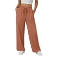 thumbnail image 2 of GUACER Womens Wide Leg Linen Blend Pants High Waist Drawstring Casual Lounge Trousers with Pockets, 2 of 6