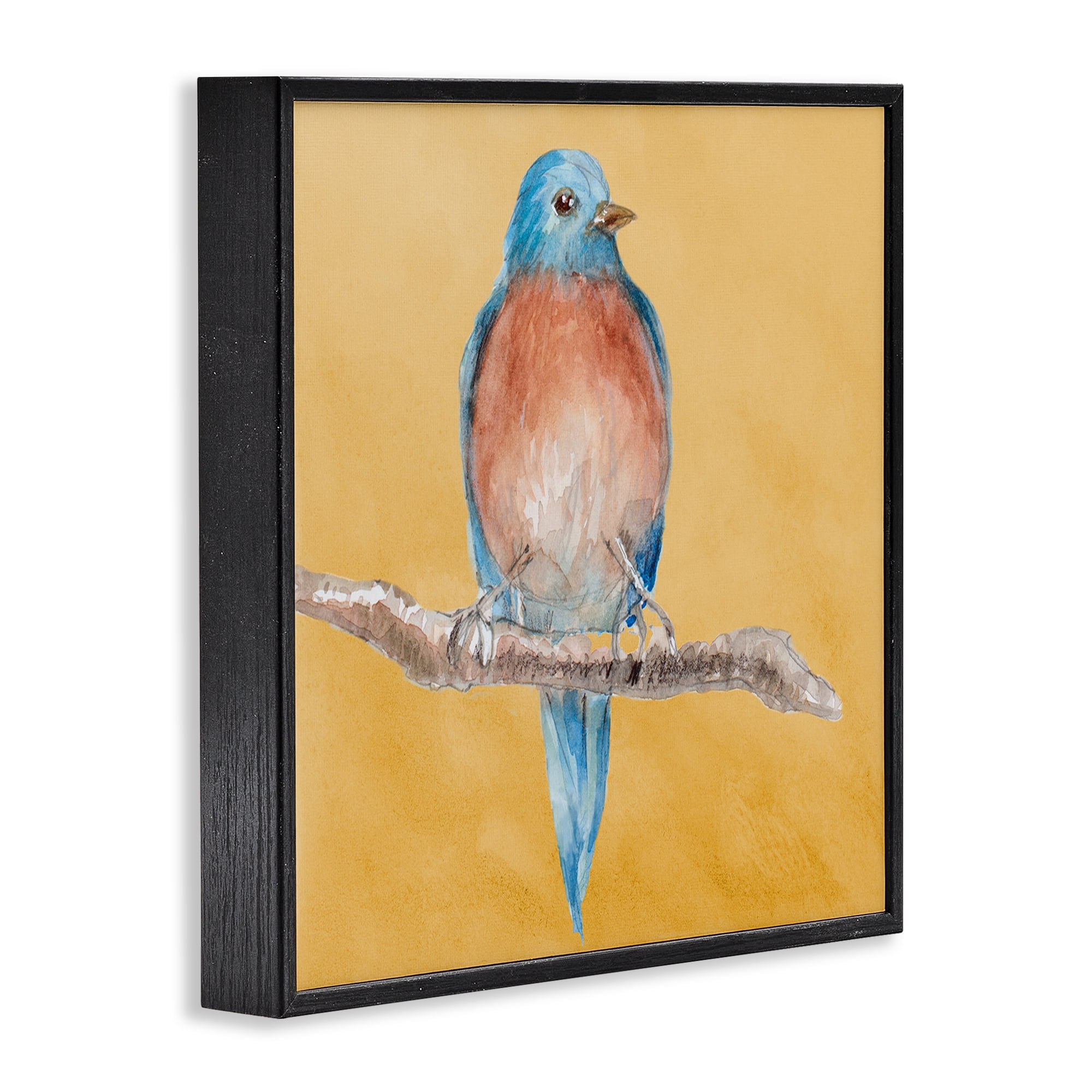 Stupell Industries Traditional Bluebird Perched Animals & Insects Painting Black Framed Art Print Wall Art, 12 x 12