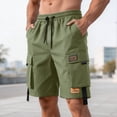 thumbnail image 4 of LEKWK Cargo Shorts for Men Elastic Waist Athletic Shorts Quick Dry Straight Leg Shorts Loose Fit Drawstring Short with Pockets Hiking Climbing Outdoors Bottom, 4 of 5