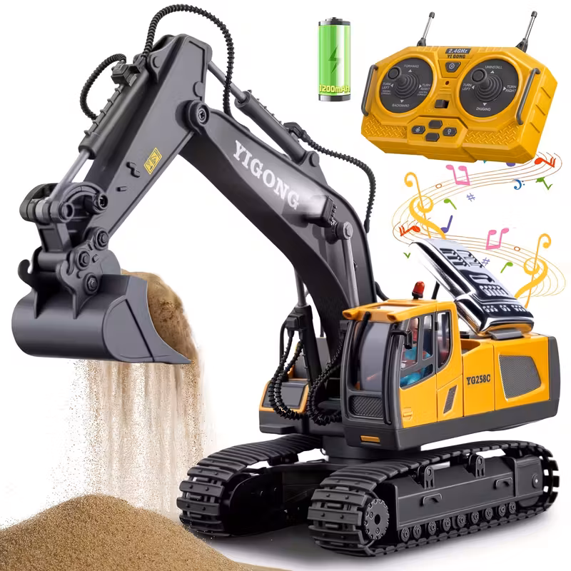 Remote Control Excavator for Kids, 11 Channel RC Excavator Toys with Metal Shovel,Lights and Sounds, Construction Vehicle Toys, Birthday Gifts for 3-12 Years Boys Girls