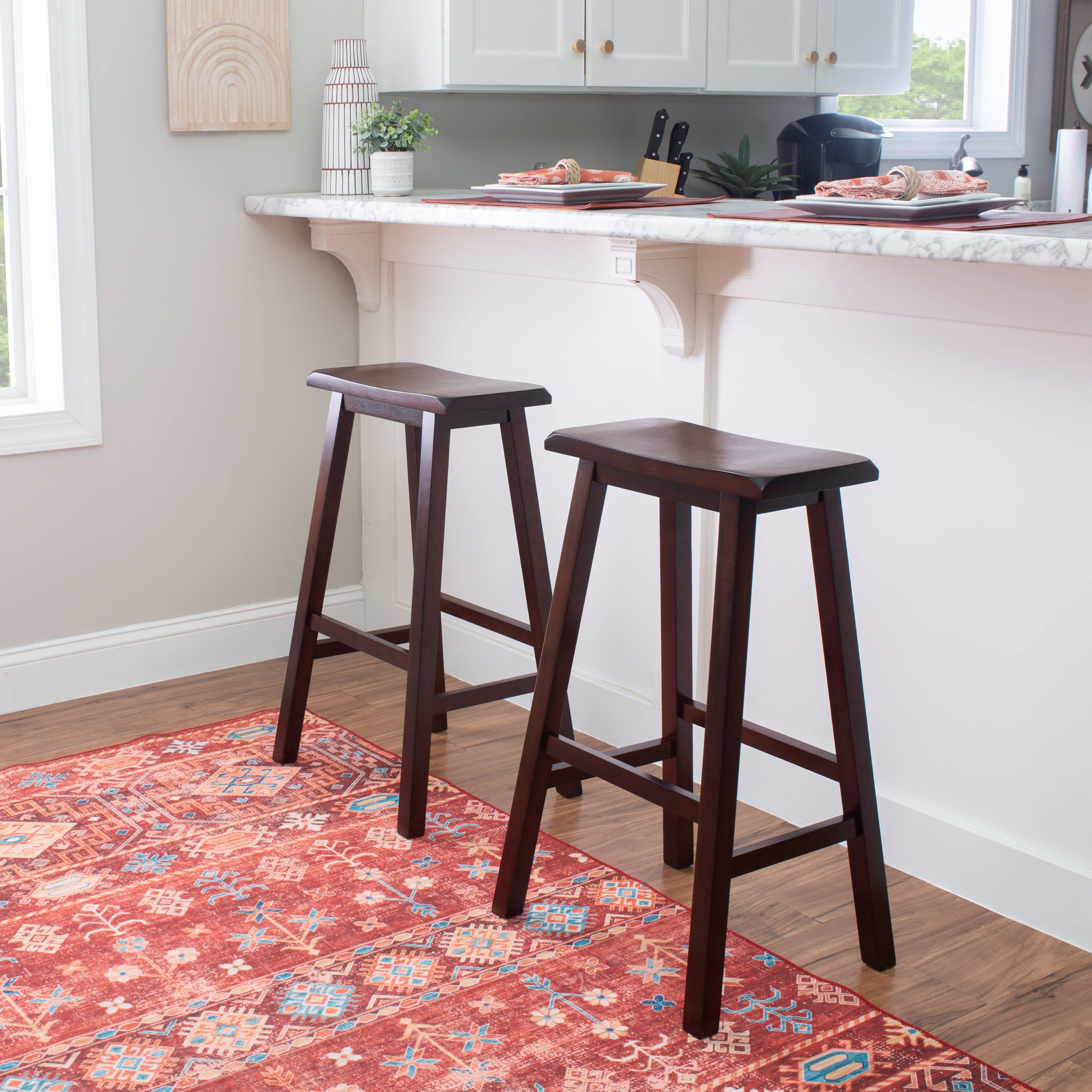 Linon Rickard Backless 30" Saddle Seat Bar Stool, Dark Brown Finish