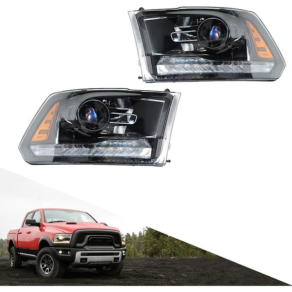 Headlights Assembly Headlamp LED DRL Projector Driver & Passenger Side Replacement for 2009-2018 Ram