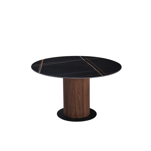 Mesa de Comedor Sávia Stone Negro con Base Nogal | Mesa Moderna para Comedor y Cocina