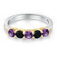 thumbnail image 3 of Gem Stone King 10K Two Tone Gold Purple Amethyst and Black Onyx Wedding-Bands Ring for Women | 0.74 Cttw | Round 3.5MM | Gemstone February Birthstone | Size 9, 3 of 6