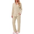thumbnail image 3 of Weekease Pajama sets for Women Button up Tops Drawstring Pants Sleepwear Contrast Piping Fall Nightwear with Pockets, 3 of 7