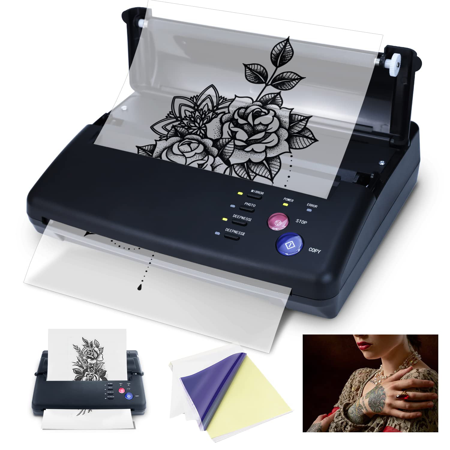 FSROLTPI Tattoo Stencil Printer, With Free 20PCS Transfer Paper, Thermal  Copier Machine for Tattoo Transfer Temporary and Permanent Tattoos,Black -  