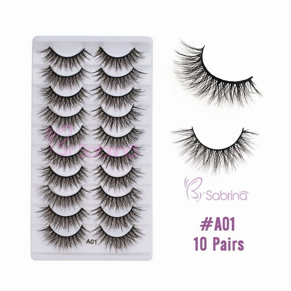 Pestañas Postizas Aspecto Natural 10 Pares de Pestañas Adhesivas Reutilizables, A01