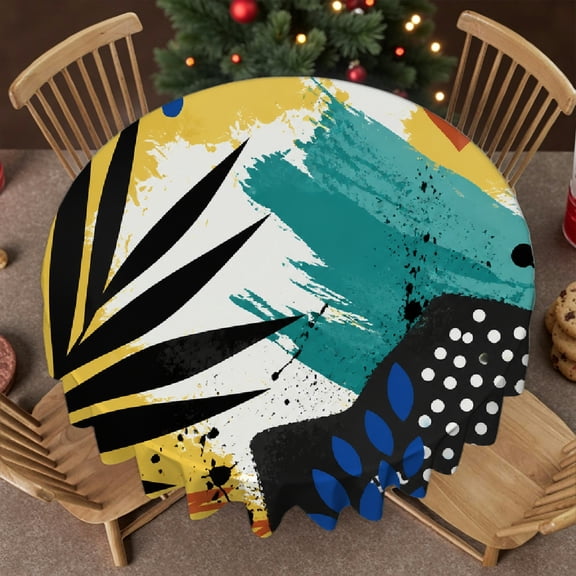 RKSupls 60 Inch Modern Leaf Silhouette Pattern Round Tablecloth, Machine-Made - Kitchen Accessories Polyester Round Table Cover, Wedding, Party, Holiday, Home Dining