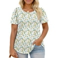 thumbnail image 2 of NISVIYA 2XL Womens Tops Plus Size Dressy Short Sleeve Shirts Flowy Pleated Tunics Chic Summer Crew Neck Tees Floral, 2 of 6