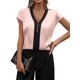 thumbnail image 1 of Blusa Fayenne de satén de seda para mujer, manga corta, cuello en V, rosa, 1 of 6