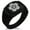 Black, variant on Stainless Steel Saito I Samurai Crest CZ Ribbed Needle Stripe Pattern Biker Style Polished Ring