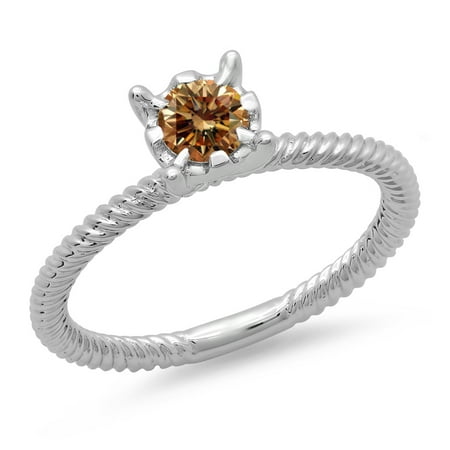 Ca Engagement Rings Dazzlingrock Collection 0.40 Carat (ctw) 14K Round Cut Champagne Diamond Bridal Solitaire Engagement Ring, White Gold, Size 4 ()