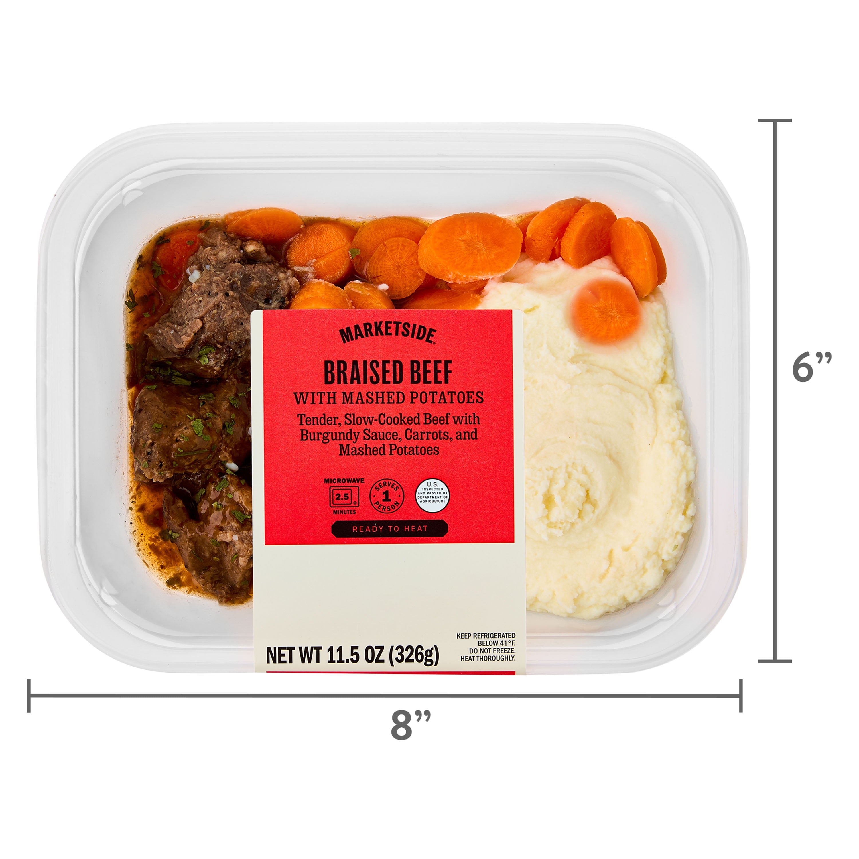 (4 pack) Marketside Braised Beef with Mashed Potatoes, Microwave Ready Prepared Meal, Single Serve, 11.5oz (Fresh)