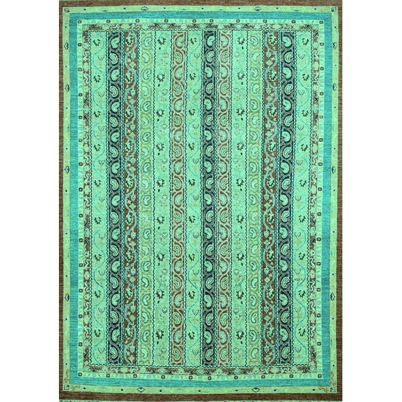 Ahgly Company Machine Washable Indoor Rectangle Abstract Turquoise Blue Modern Area Rugs, 5' x 8'