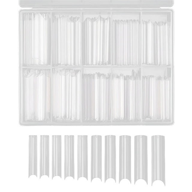 WIFKLSIIPG Long Straight Square Shape Tips for Acrylic False Nail with Box (Clear)