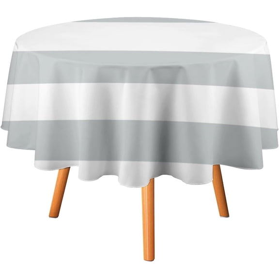 Tablecloth Striped White and Gray Table Cover 70inch Round Washable Table Cloth for Kitchen Dinning Party Tabletop Modern Decoration