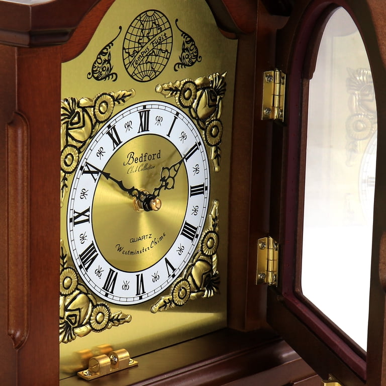 Bedford Clock Collection Redwood Brown Mantel Clock with Chimes photo 5