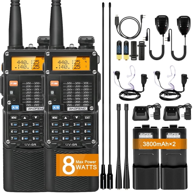 Ham Radios BAOFENG UV-5R de largo alcance, 8 W, UHF/VHF, paquete de 2