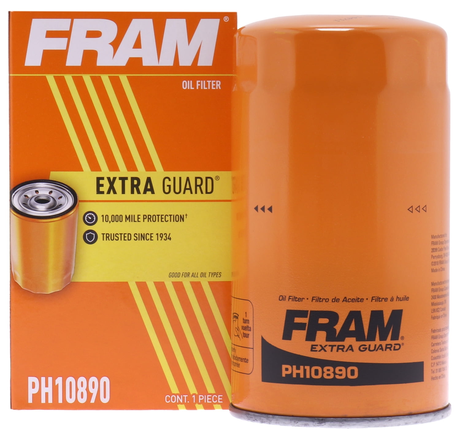 (2 pack) FRAM Extra Guard Oil Filter, PH10890, 10K Miles, Replacement Oil Filter Fits Select Vehicles