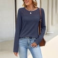 thumbnail image 2 of CHGBMOK Womens Crew Neck Tops Long Sleeve Hollow Lace Shoulder Shirts Soft Knit Blouses Office Layering Basic Daily Wear Tops, 2 of 8