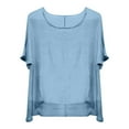 thumbnail image 4 of Yigetop Womens Linen Tops Women's Summer Short Sleeve Solid Casual Loose Linen Top Linen Blouses for Women Sky Blue 3XL, 4 of 4