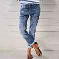 thumbnail image 2 of YUIVH Jean Shorts Womens Strechy Fashion Print Street Loose Washed Polished Waist Ripped Jeans Denim Trousers Summer Straight Leg Denim Pants with Pockets, 2 of 6