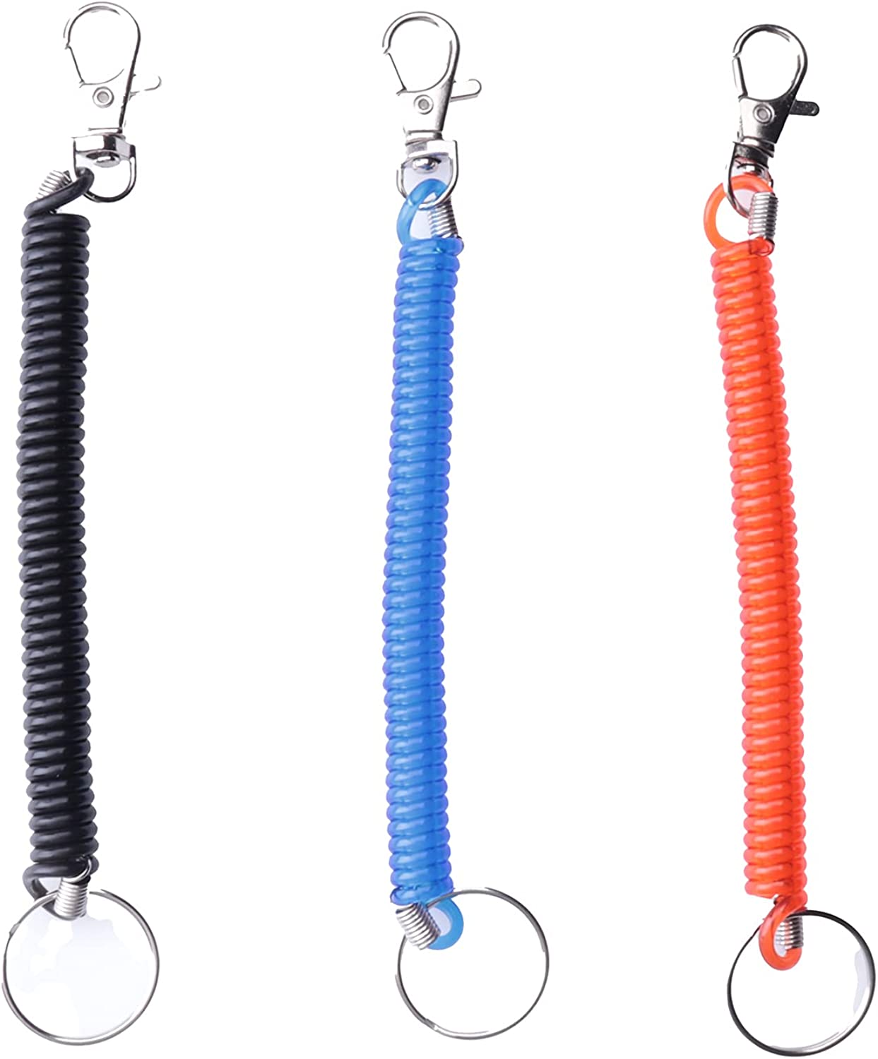 3 Pcs Spiral Retractable Spring Coil Keychain with Key Ring Metal