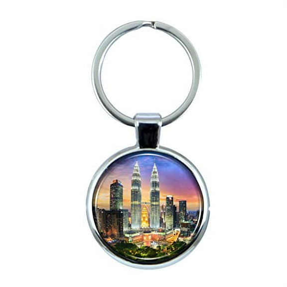 Kuala Lumpur Keychain with Epoxy Dome and Metal Keyring