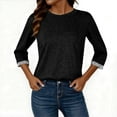 thumbnail image 4 of Womens Fall Clothes, 3/4 Sleeve Shirts for Women Fashion Loose Fit Solid Color Striped Printed Patchwork Crewneck T-Shirts, 4 of 4