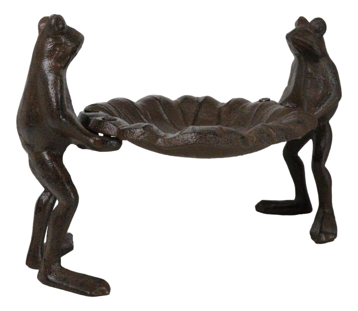 Cast Iron 2 Toad Frogs With Waterlily Lily Pad Bird Feeder Bath Garden Figurine