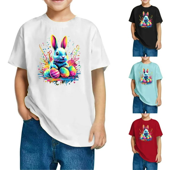 QATAINLAV Kids Happy Easter T Shirt Toddler Boys Girls Bunny Rabbit Graphic T-Shirt Funny Letter Printed Shirts Short Sleeve Tops Sales of Today Black 120