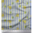 thumbnail image 1 of Soimoi Tissu Satin Modal Bleu Imprimé Cactus & Rayures au Mètre 42 Pouces de Large, 1 of 5