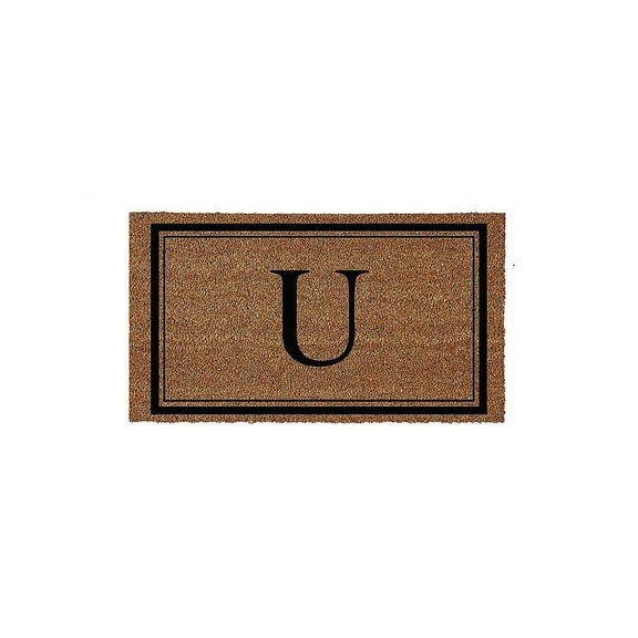 Evergreen Monogram Indoor Outdoor 100% Natural Coir Doormat 28" x 16" | Letter "U"