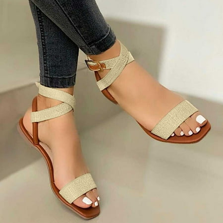 

Women Shoes Women s Large Flat Size Fashion Summer Casual Color Buckle Sandals Women s Sandals Beige 9