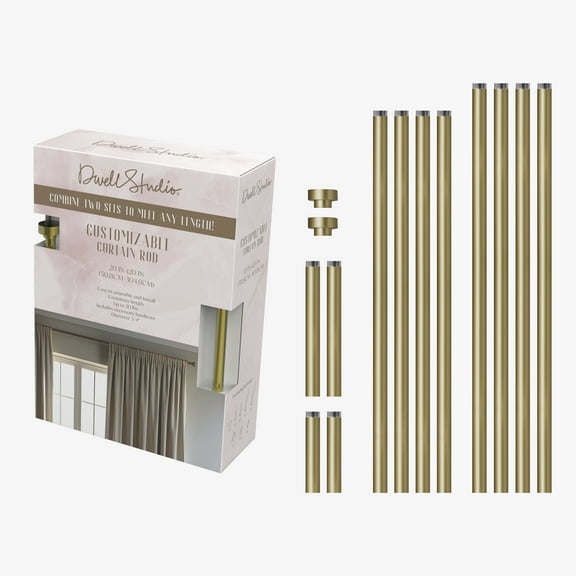 Dwell Studio Customizable Curtain Rods, 3/4" Iron Material, 20 inch-120-inch Kit, Satin Brass