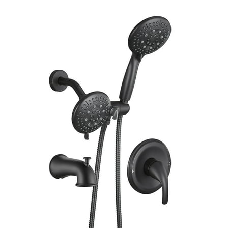 Cobbe 2-in-1 Shower Head Shower System, 5-Function Dual Shower Heads with Rough in-Valve and Bathtub Faucet Matte Black