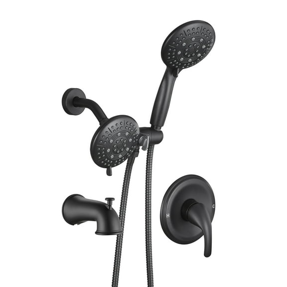 Cobbe 2-in-1 Shower Head Shower System, 5-Function Dual Shower Heads with Rough in-Valve and Bathtub Faucet Matte Black