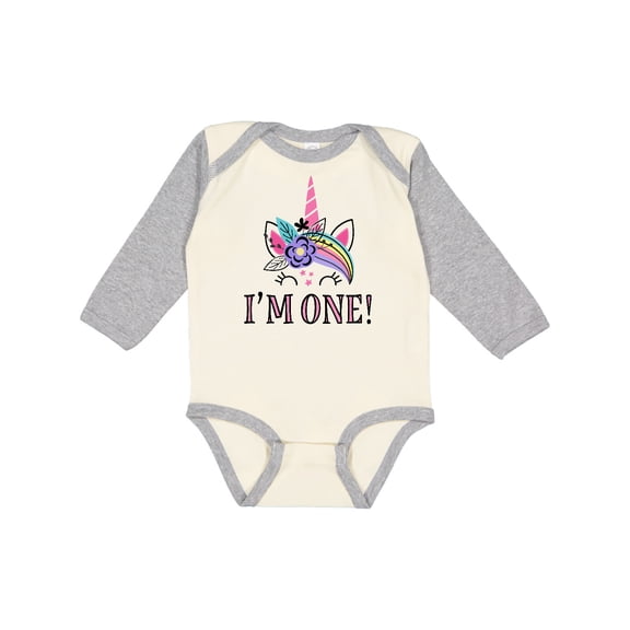 Inktastic First Birthday Unicorn for Girl Girls Long Sleeve Baby Bodysuit