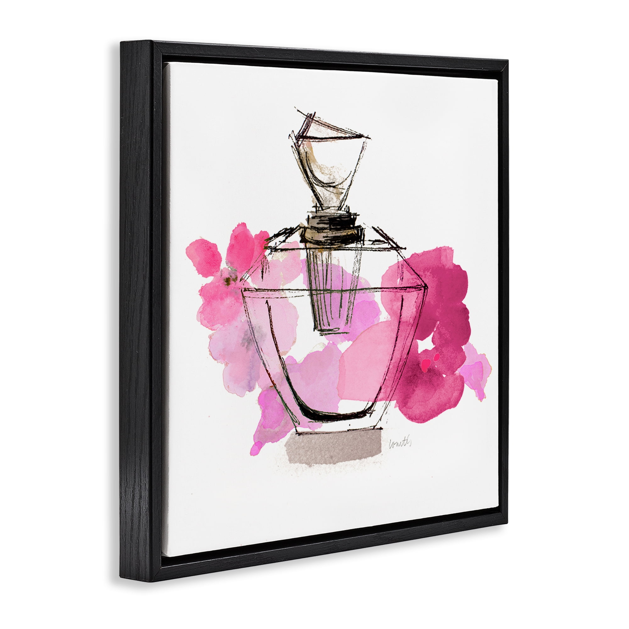 Stupell Industries Sketched Doodle Perfume Fashion Painting Black Floater Framed Canvas Art Print Wall Art, 18 x 18