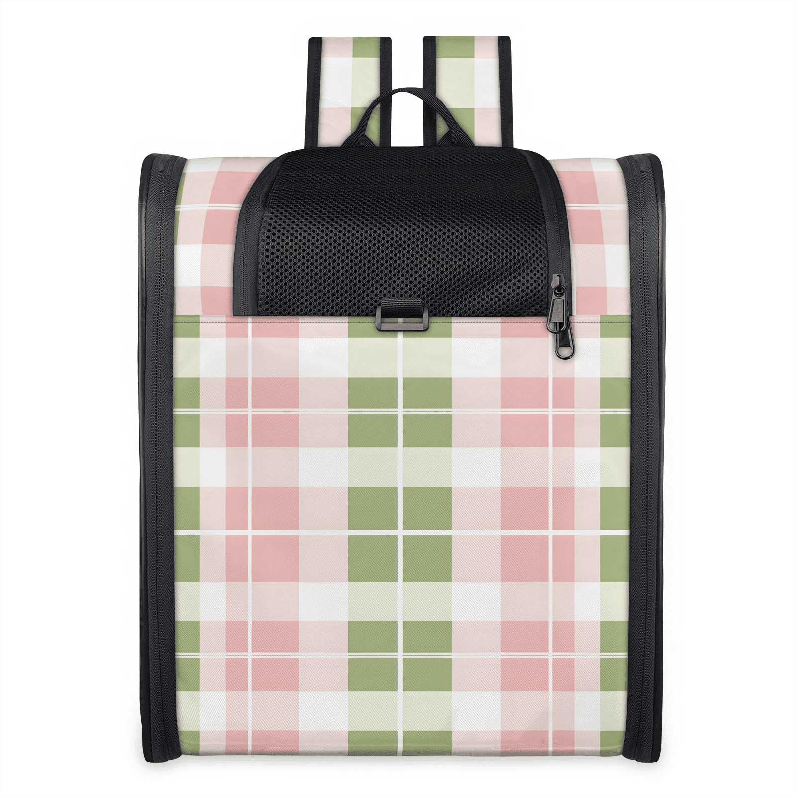 Cat Backpack Carrier, Breathable Pet Carrier Backpack for Small Animals,Pink Green Plaid, for Outdoors,Travel, Hiking