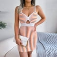 thumbnail image 2 of IROINNID Sheath Dress For Women Suspender V-Neck Contrast Stripe High Waist Knitted Suspender Wrap Hip Dress Short Stripes Dress, 2 of 7