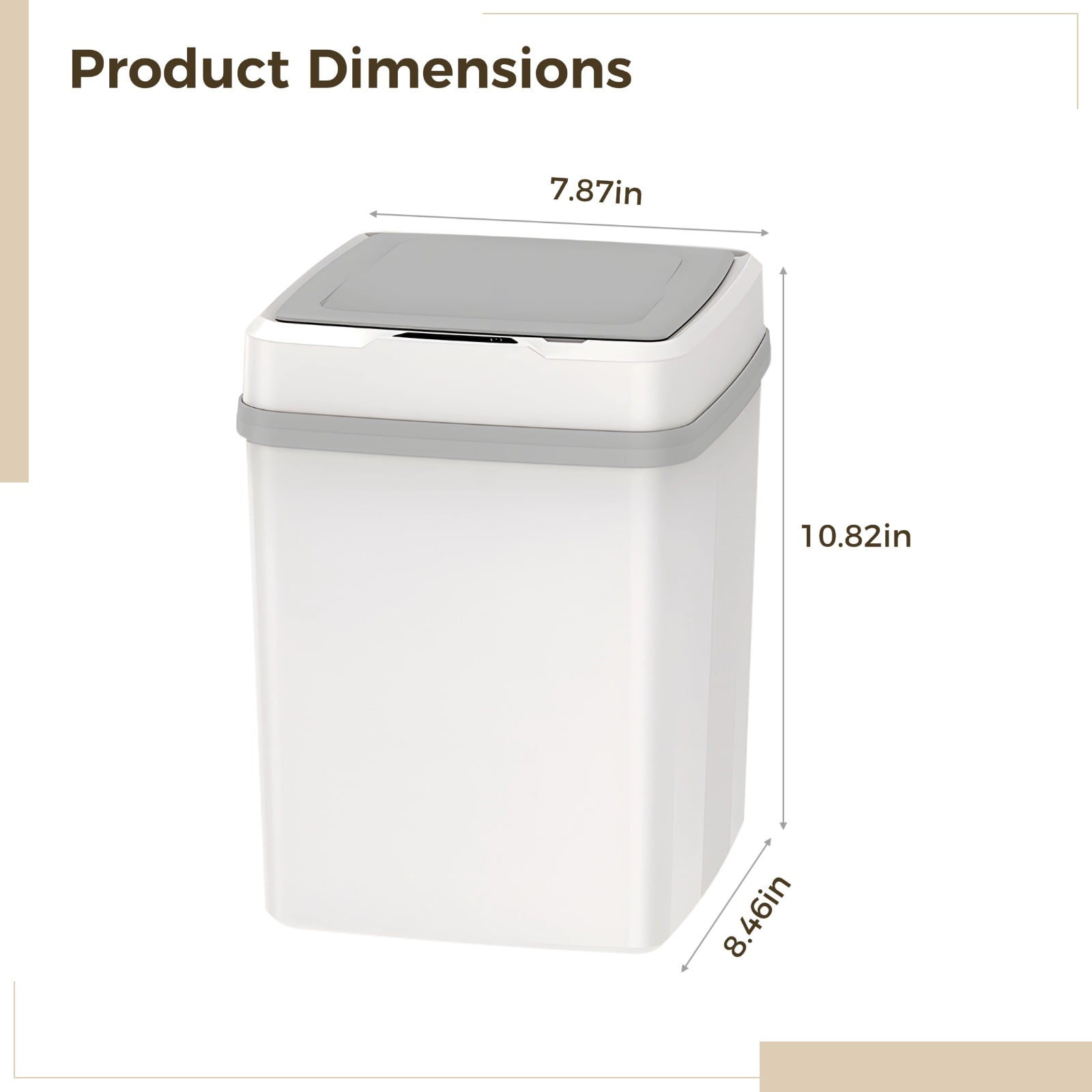 Automatic Touchless Sensor Bin, 12 L Trash Bin for Kitchen and Bathroom, Built-In Lithium Battery, Waterproof Trash Can, Triple Modes, White