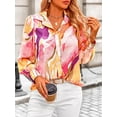 thumbnail image 3 of PRETTYGARDEN Women's Floral Blouses Dressy Casual V Neck Button Down Shirts Lantern Long Sleeve Boho Chiffon Spring Tops, 3 of 10