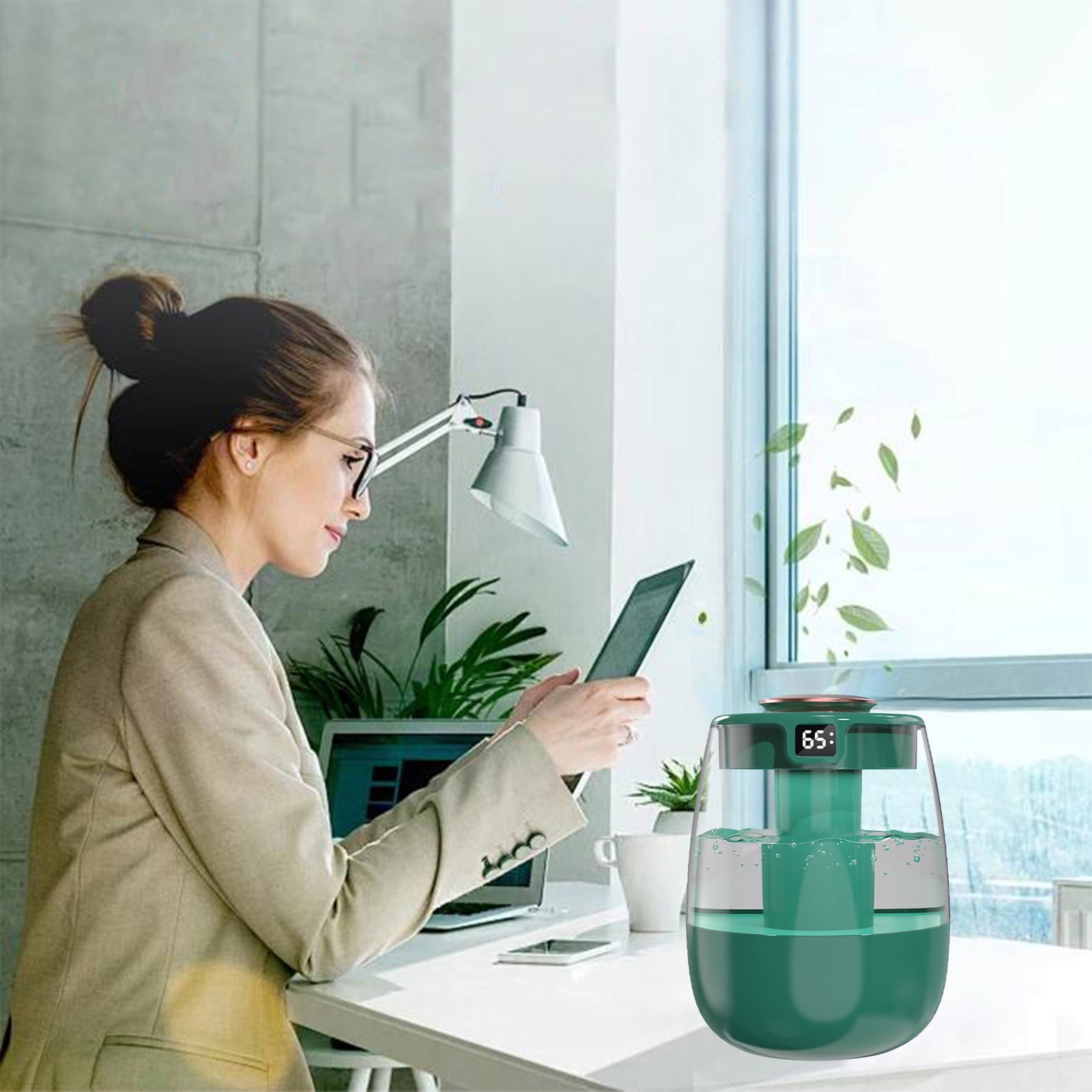 USB Humidifier with Humidity Display, Quiet Cool Mist, 2L Capacity, Easy to Clean, Continuous/Intermittent Mist Modes, Night Light, for Bedroom Office Plants Travel Car