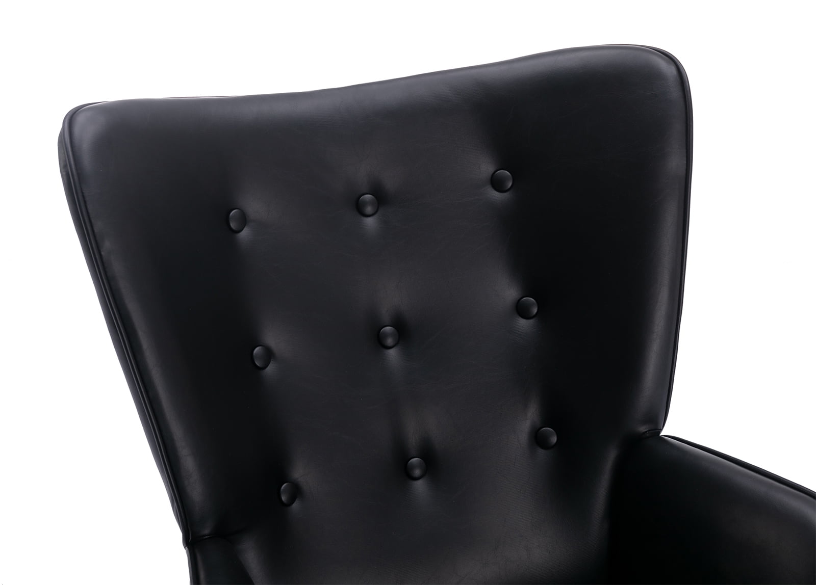 Guyou Modern Rocking Chair, Glider Nursery Chair with Tufted Wingback, Faux Leather Upholstered Accent Armchair for Living Room Bedroom Nursery, Black